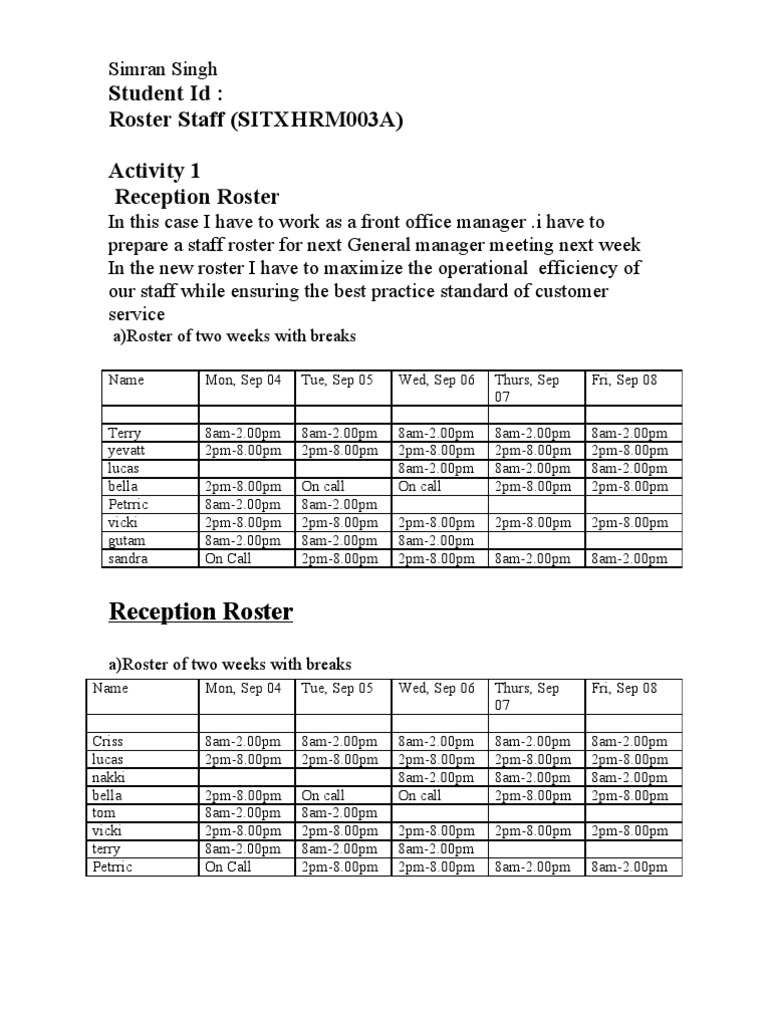 Reception Roster 1 | PDF | Multilingualism | Waiting Staff