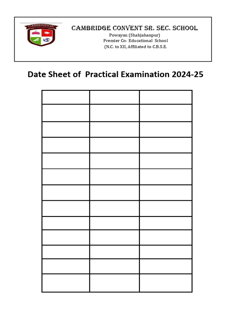 Practical Exam Date Sheet 2024-25 | PDF