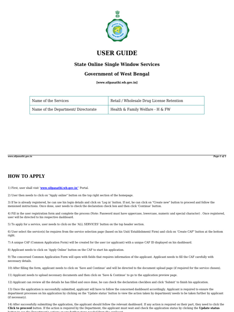 West Bengal Drug License Application Guide | PDF