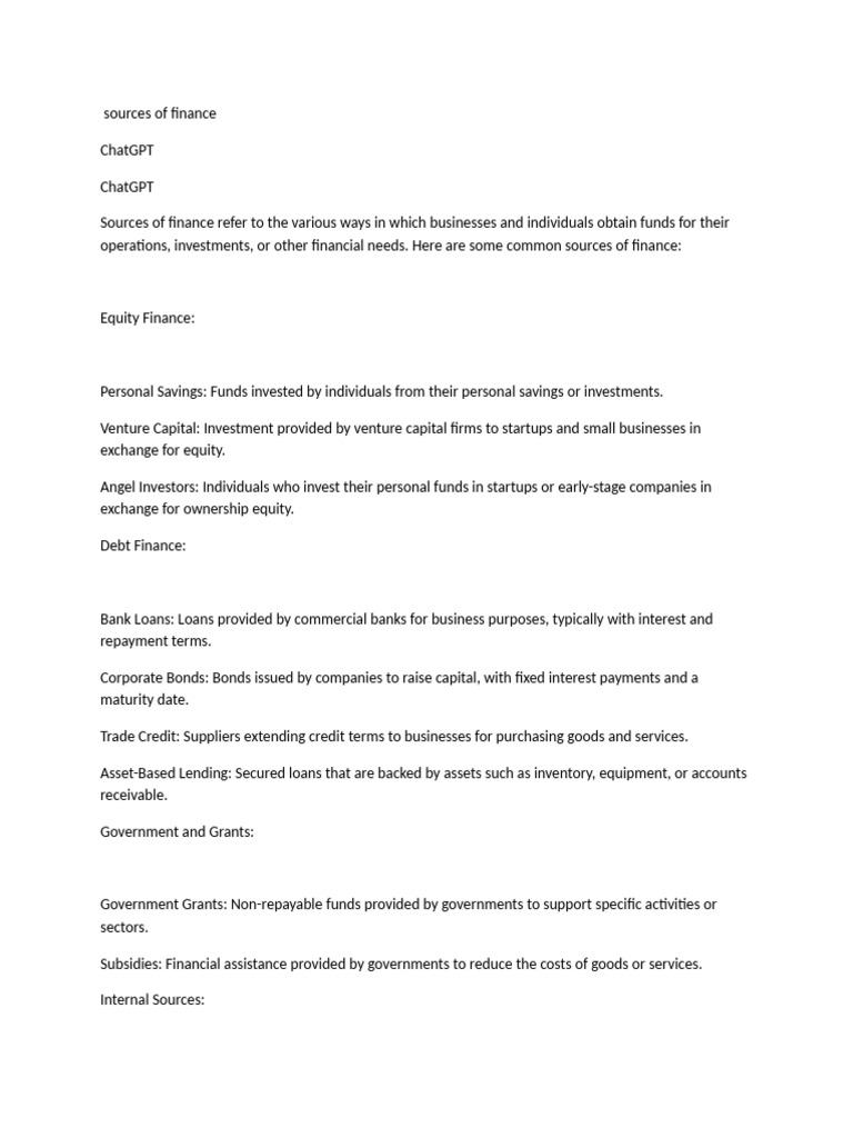 Key Sources of Finance Explained | PDF | Factoring (Finance) | Equity ...