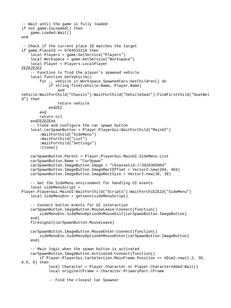 Car Spawn Button Script for Roblox | PDF | Computing | Computer Science