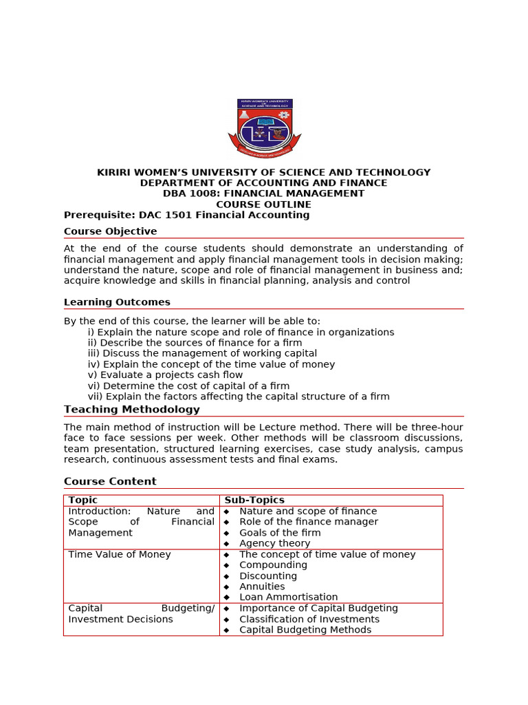 DBA 1008 - Financial MGT | PDF | Capital Budgeting | Learning