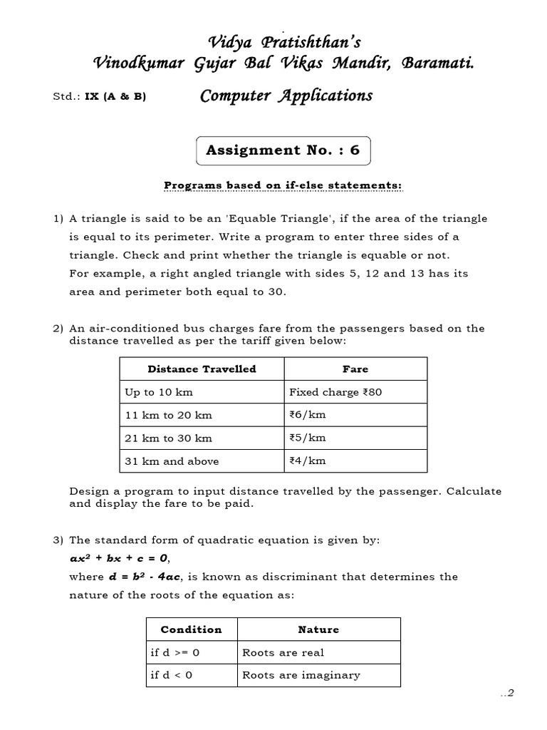 If-Else Programming Assignments | PDF