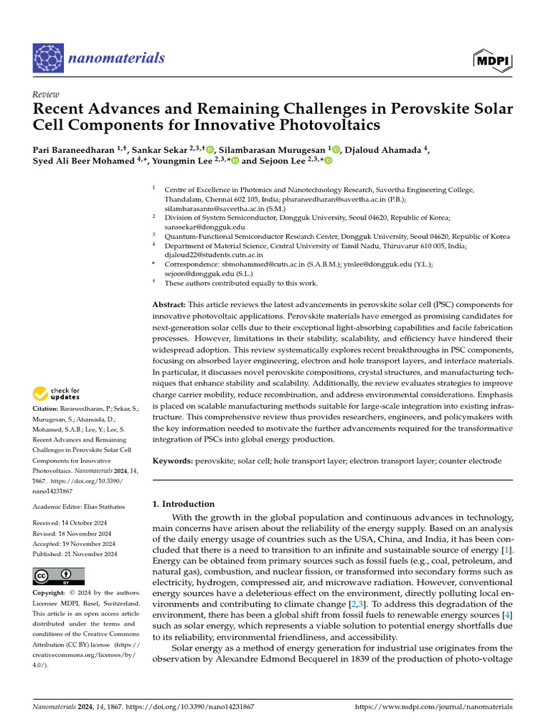 Advances in Perovskite Solar Cells 2024 | PDF | Solar Cell | Thin Film ...