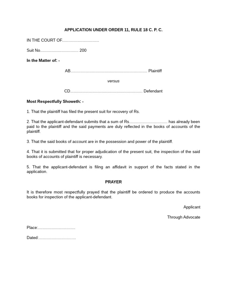 Application Under Order 11, Rule 18 C. P. C. | PDF | Affidavit | Lawsuit