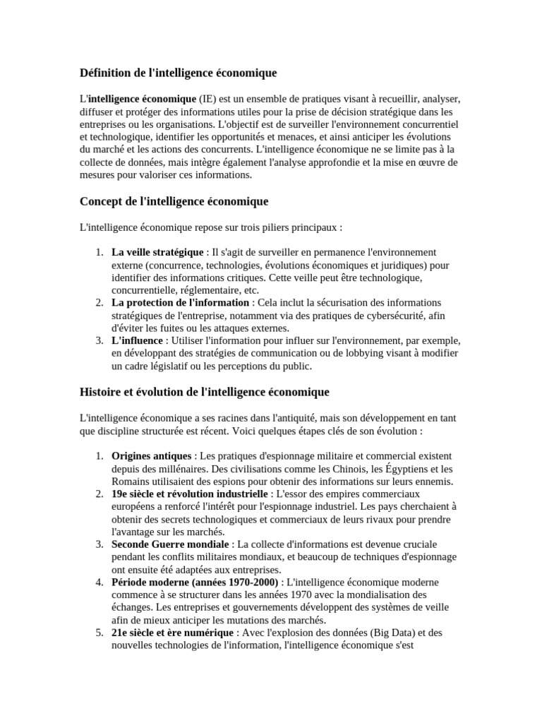 Définition de l'intelligence économique | PDF | Renseignement ...