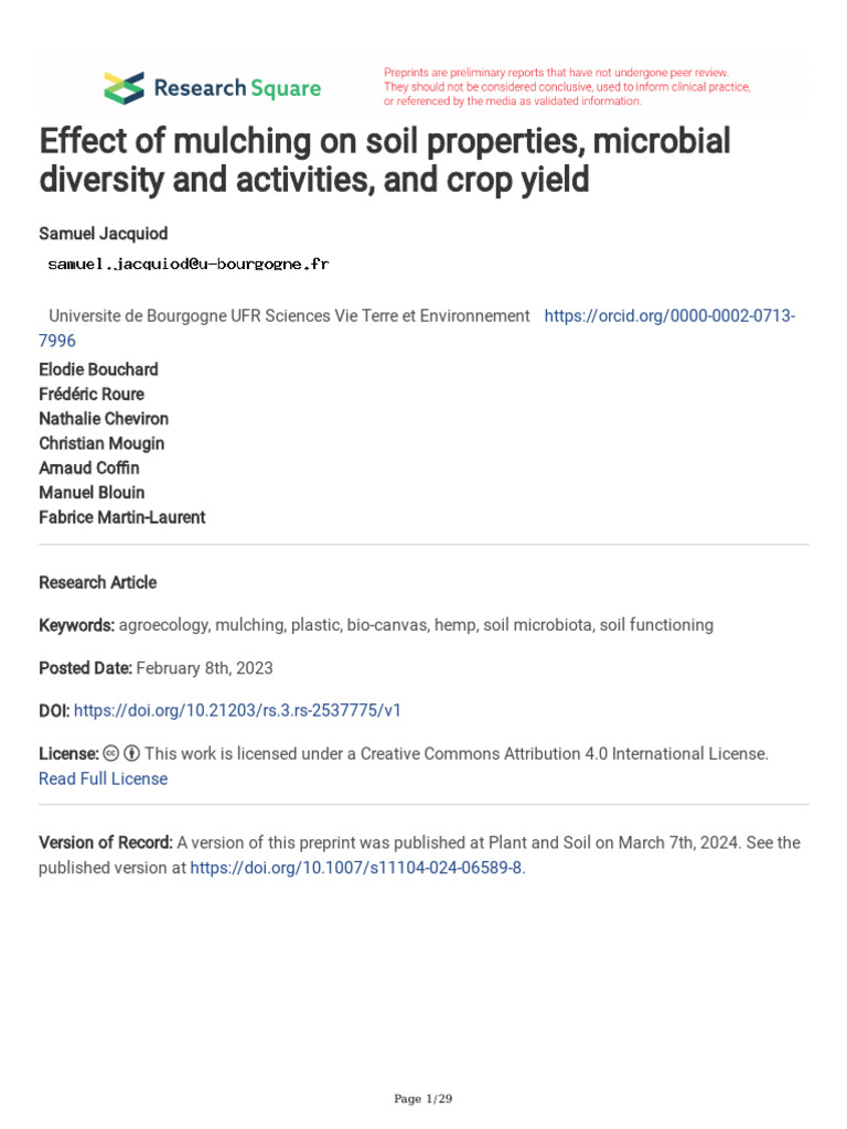 Effect of Mulching On Soil Properties, Microbial Diversity and ...