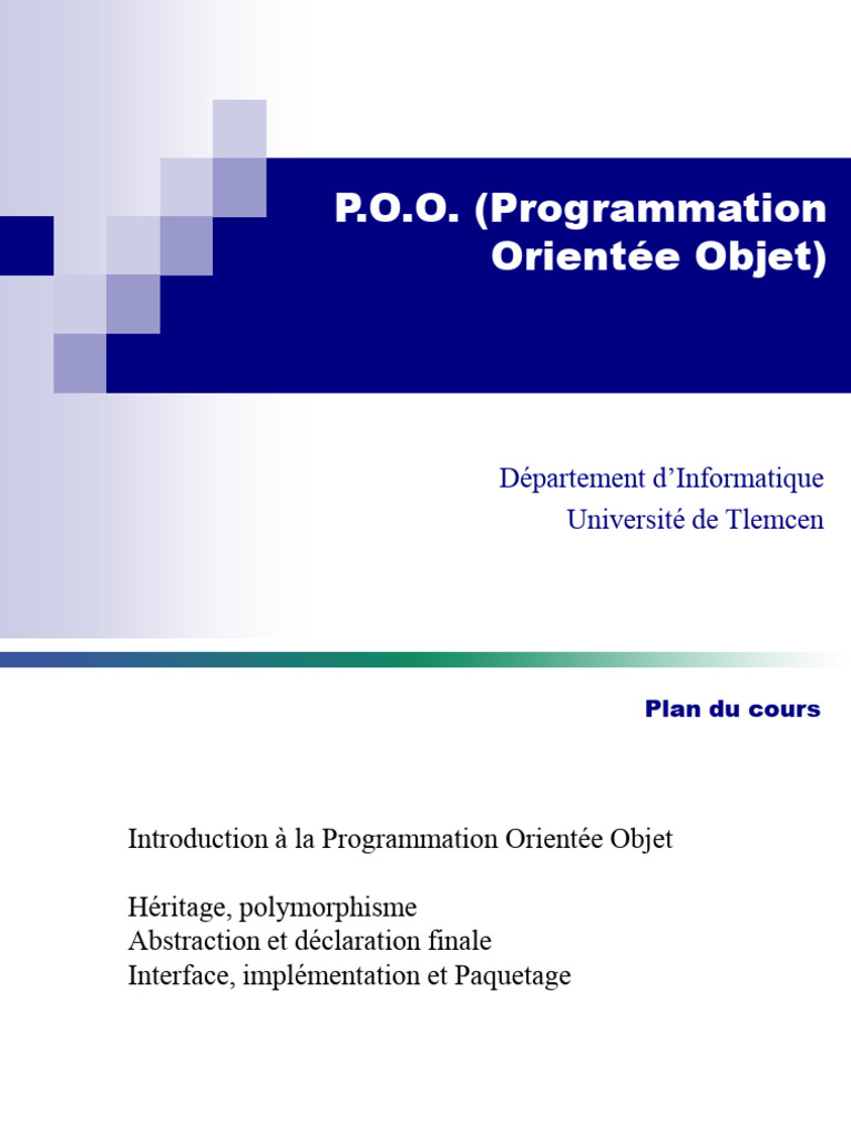 Introduction à la Programmation Orientée Objet | PDF | Java (Langage de ...