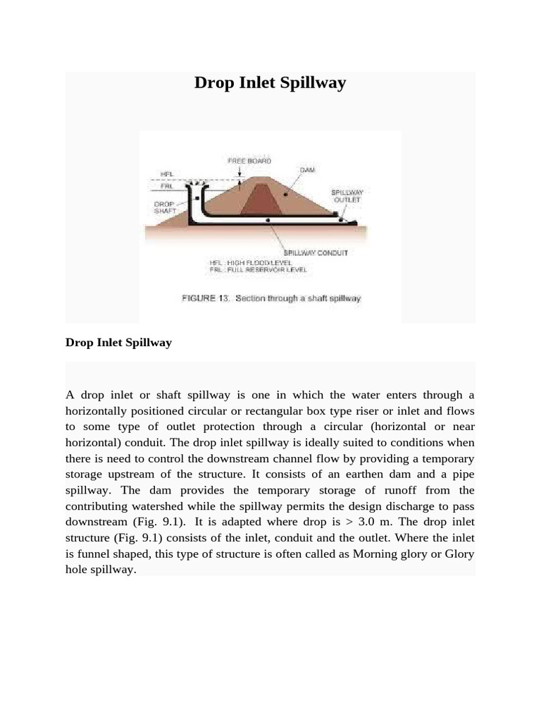Overview of Drop Inlet Spillways | PDF | Discharge (Hydrology) | Spillway
