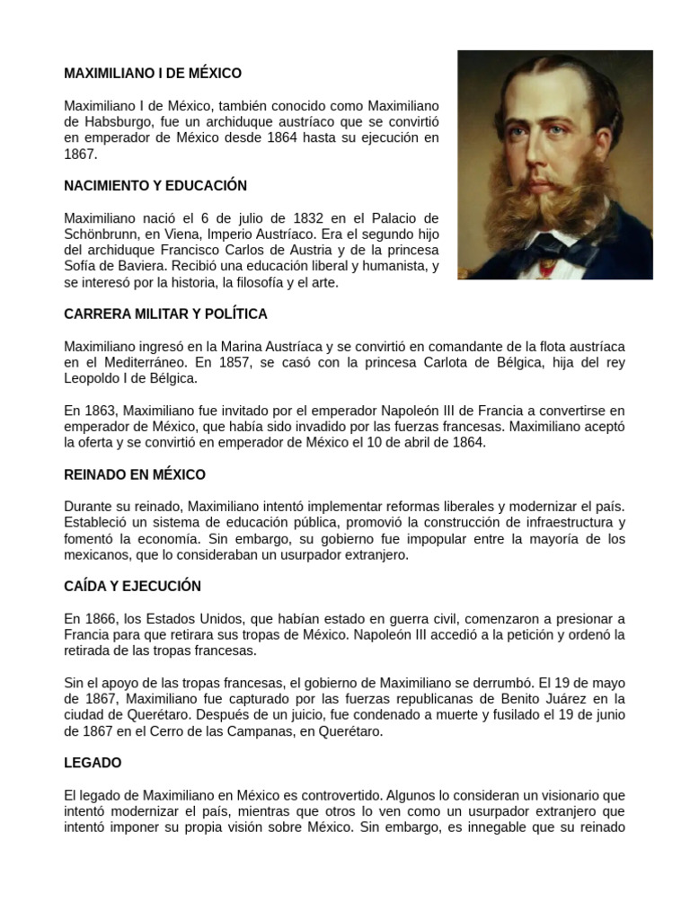 Maximiliano I de México: Historia y Legado | PDF