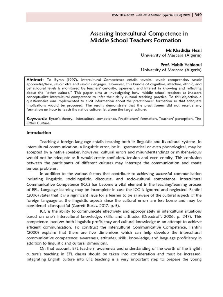 Intercultural Competence in EFL Teaching | PDF | English As A Second Or ...