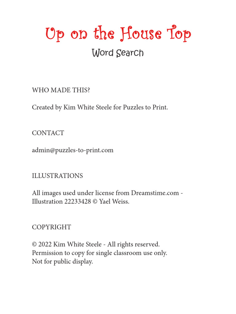 Up On The House Top Word Search | PDF | Word Search | Games Of Mental Skill