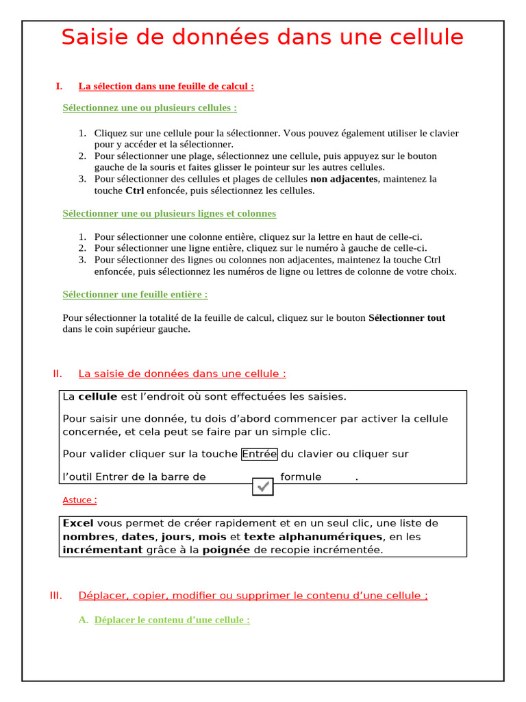 Sélection et déplacement de cellules Excel | PDF | Bouton (informatique ...