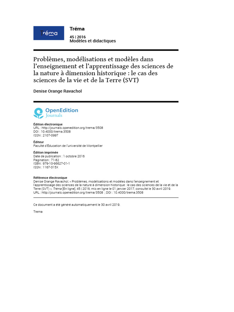 Modélisation en SVT : enjeux pédagogiques | PDF | Science | Modèle ...