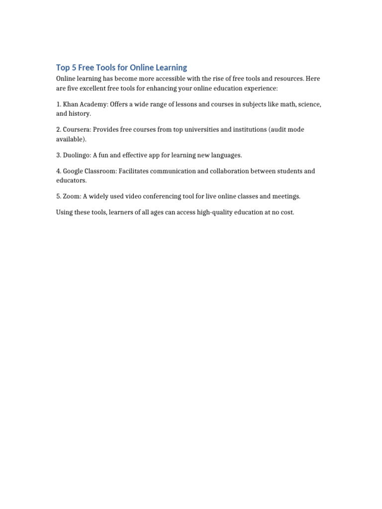 Top 5 free tools for online learning pdf