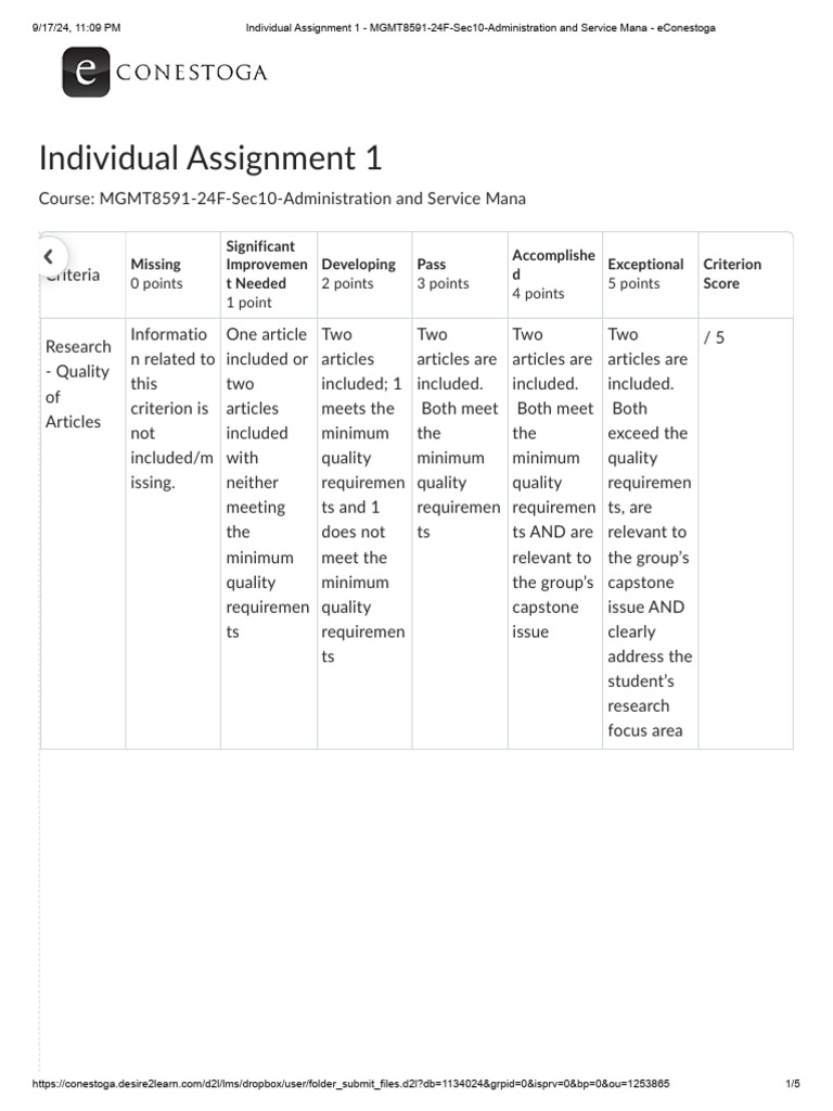 Individual Assignment 1 - MGMT8591-24F-Sec10-Administration and Service ...