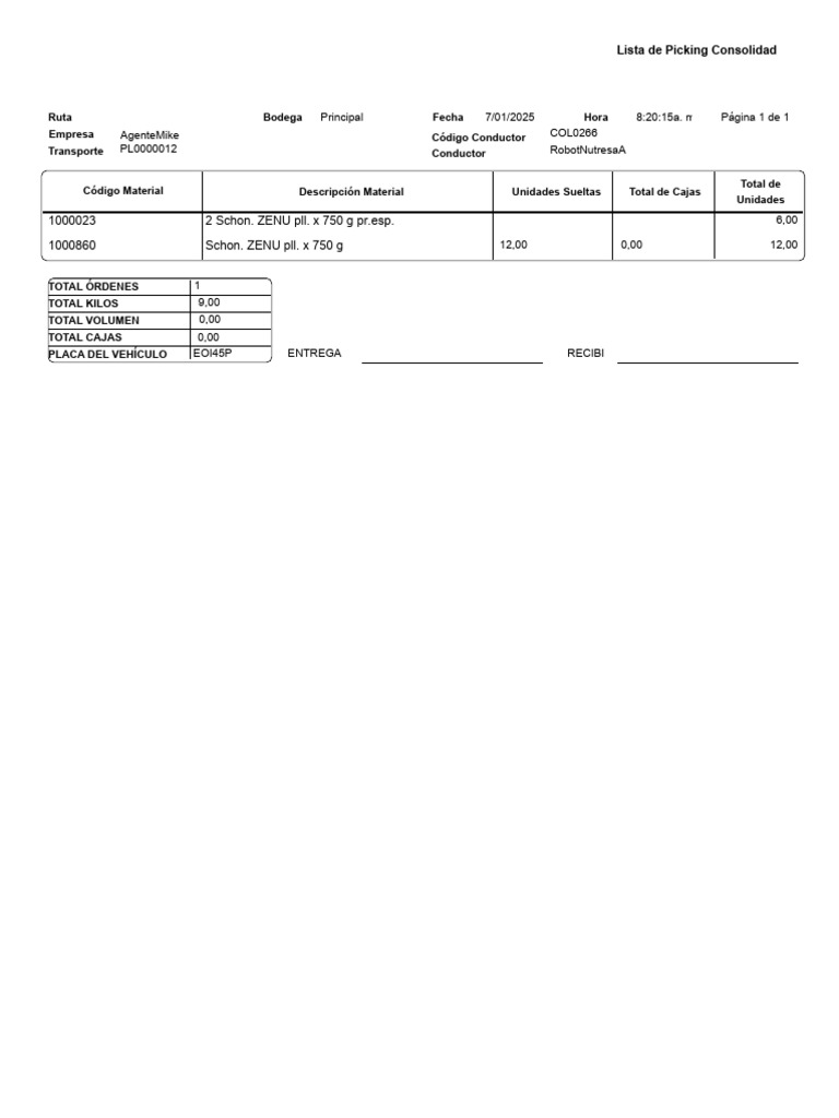 Picking PL0000012 20250701 | PDF