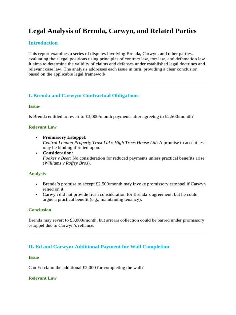 Legal Analysis of Brenda | PDF | Consideration | Negligence