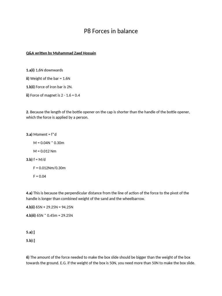 P8 Forces in Balance Q&A | PDF