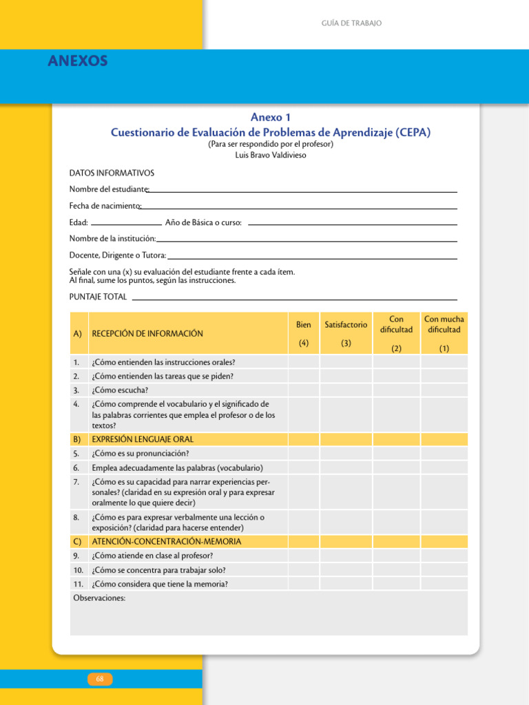 Cuestionario de Evaluación CEPA | PDF