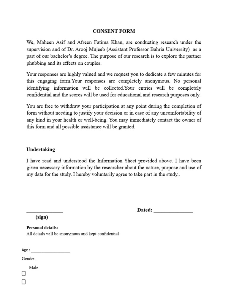 Partner Phubbing Research Consent Form | PDF