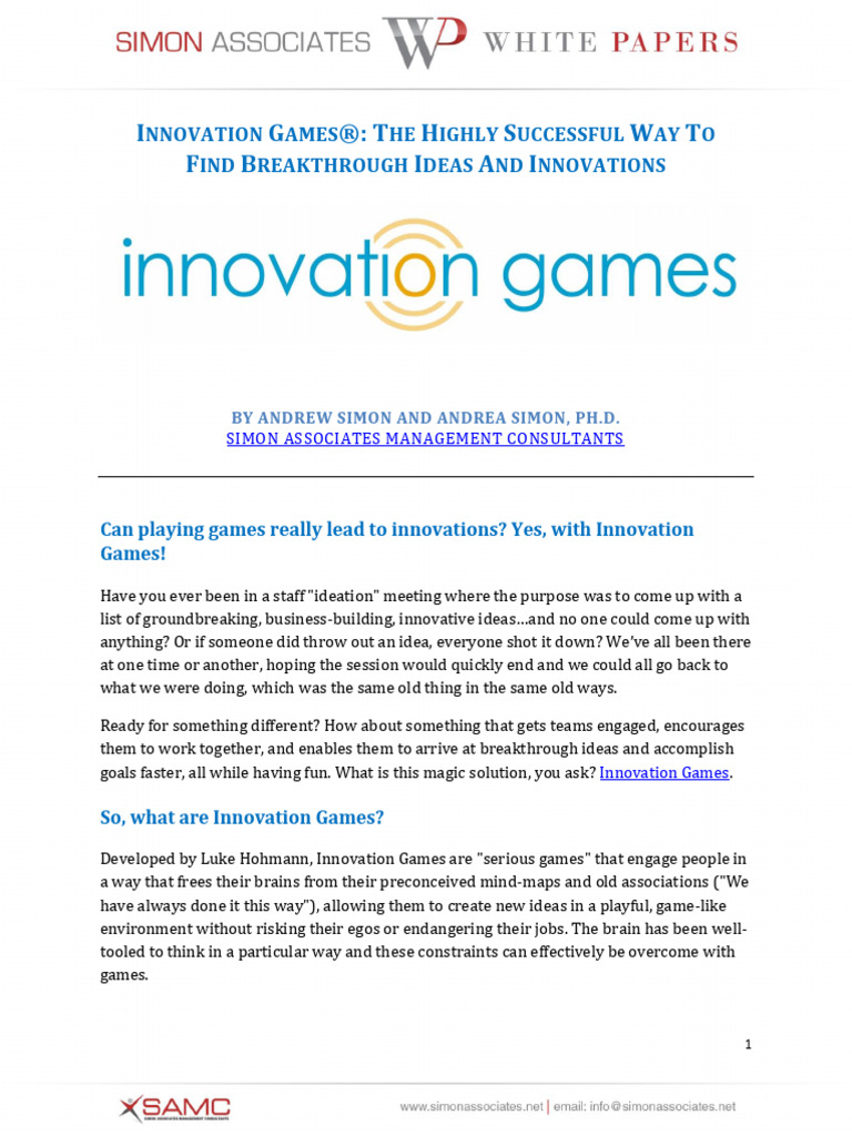 White Paper Innovation Games The Highly Successful Way To Find ...