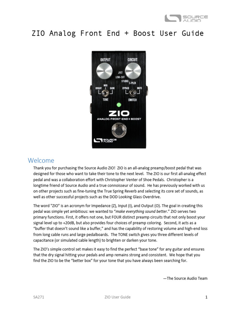 ZIO Analog Preamp/Boost User Guide | PDF | Amplifier | Power Supply