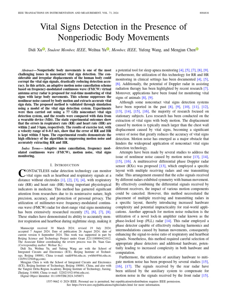 Noncontact Vital Sign Detection Method | PDF | Radar | Kalman Filter