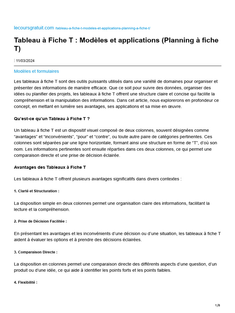 Modèles de Tableaux à Fiche T | PDF | Analyse SWOT | Microsoft Excel