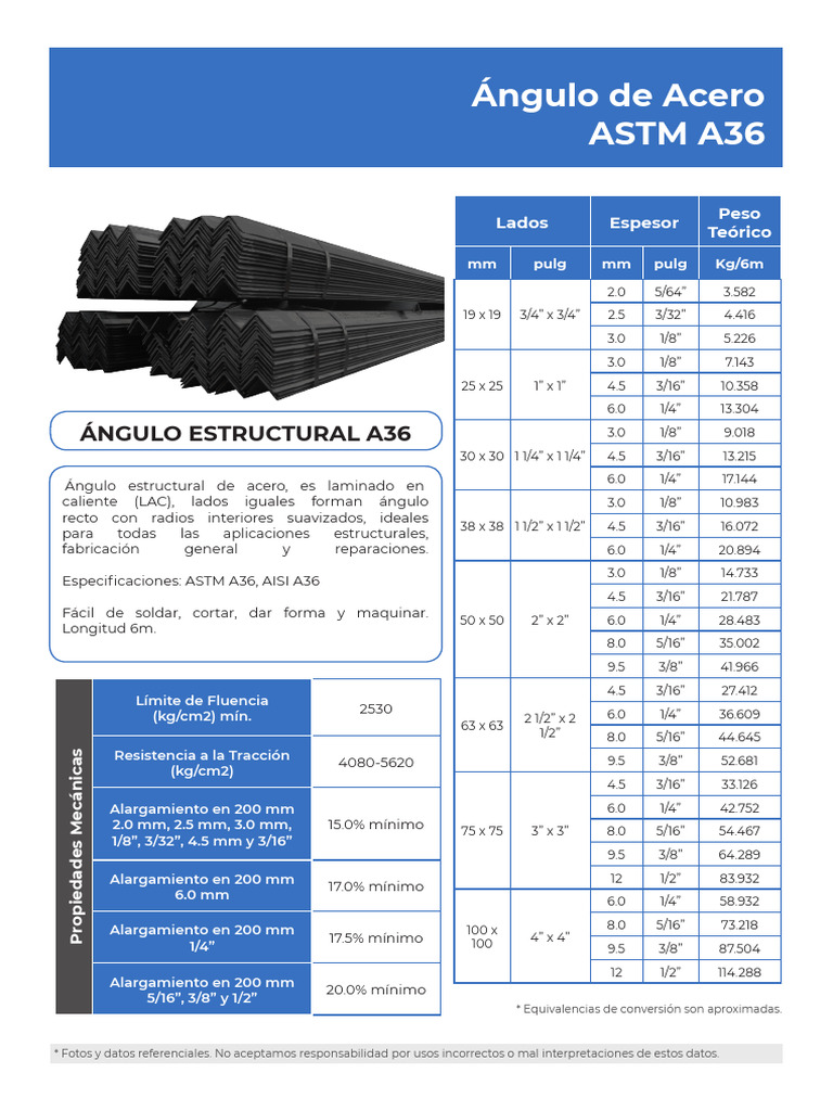 Ángulo Estructural de Acero A36 | PDF | Rieles | Materiales de construcción