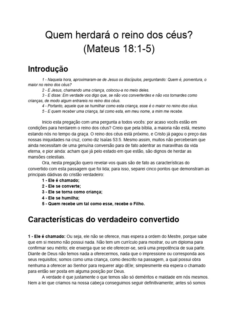Quem Herdará o Reino Dos Céus | PDF | O Reino de Deus | Jesus