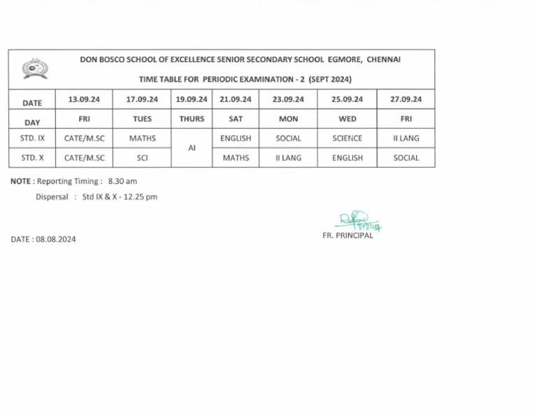 Sept - Time Table (STD Ix & X) | PDF