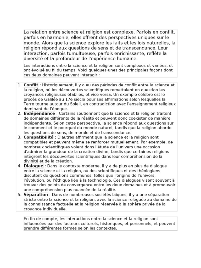 Science et religion : relations complexes | PDF | Science | Relation ...
