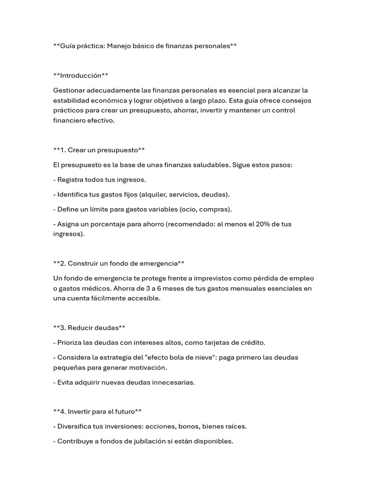Manejo básico de finanzas personales | PDF