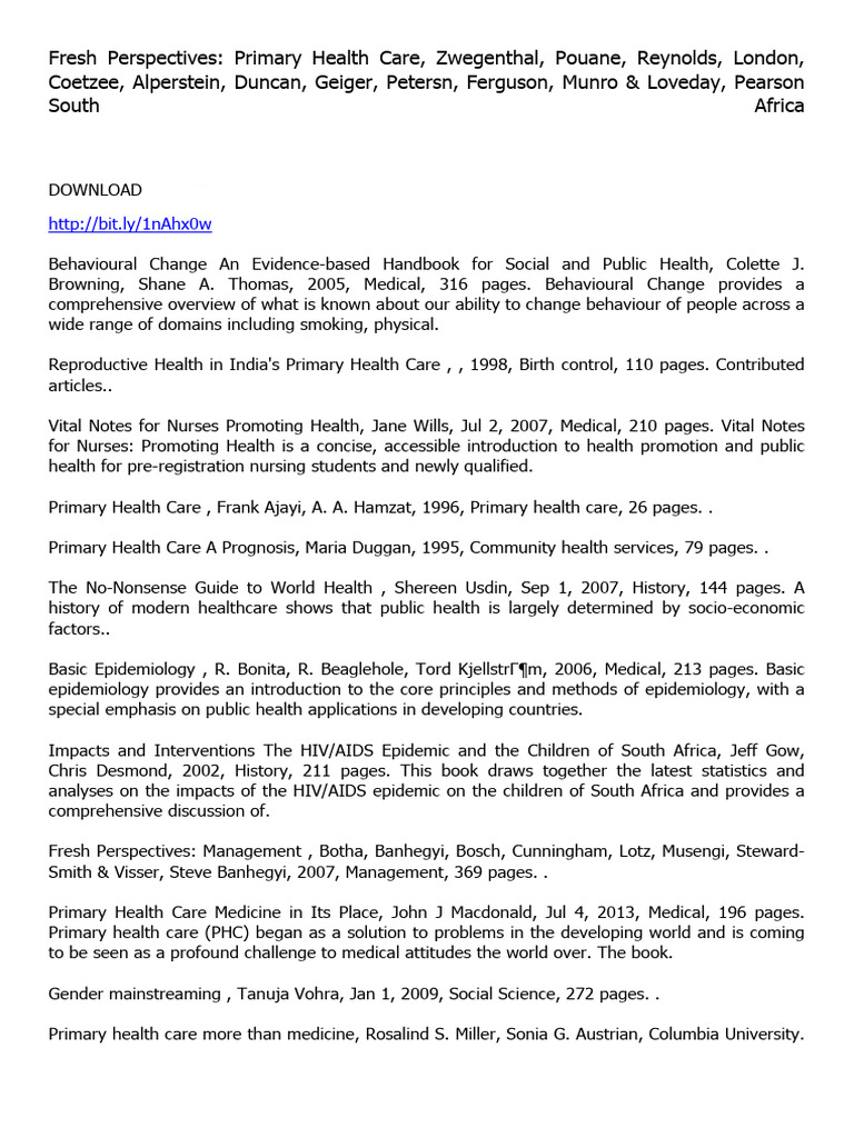 Fresh Perspectives on Primary Health Care | PDF | Public Health