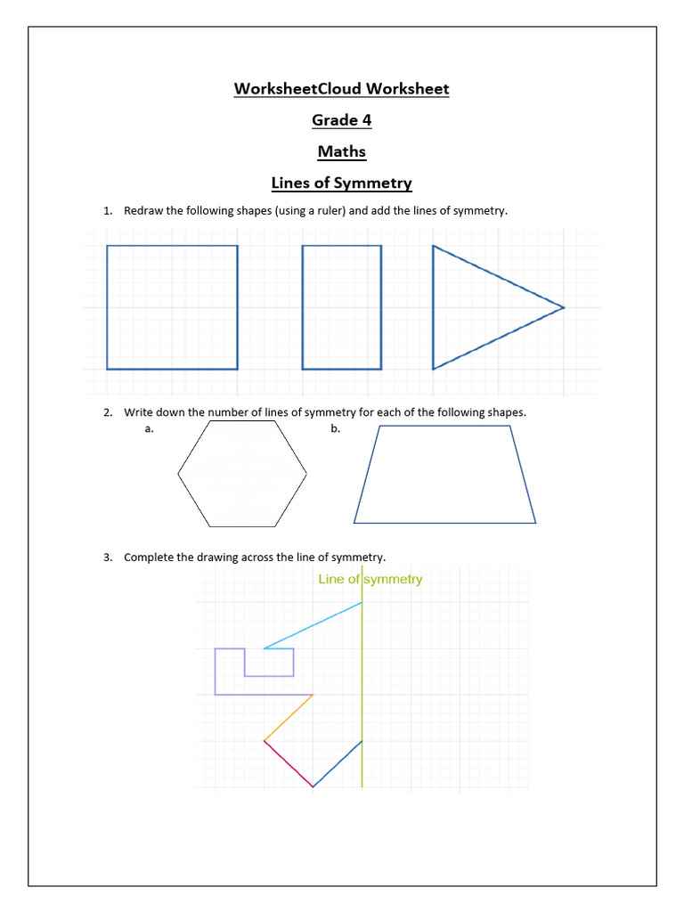 Grade 4 Maths: Lines of Symmetry Worksheet | PDF