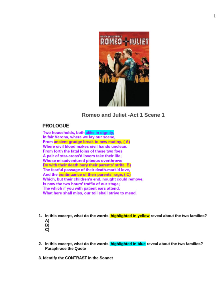 Analysis of Romeo and Juliet Act 1 Scene 1 | PDF