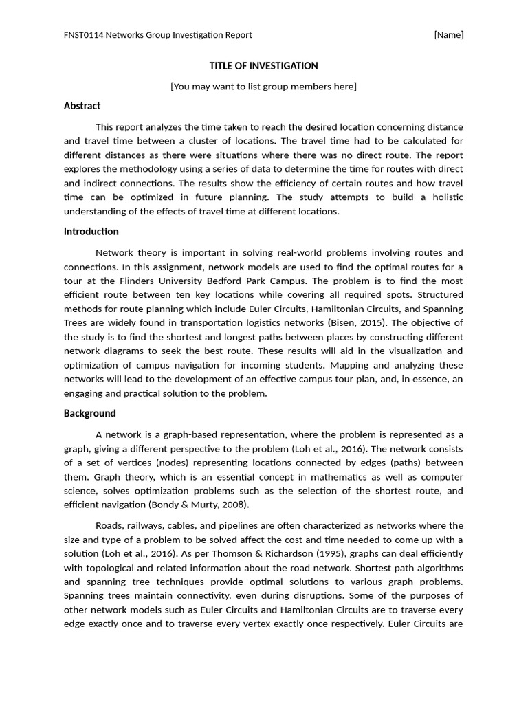 Networks Group Investigation Report Template | PDF | Graph Theory ...