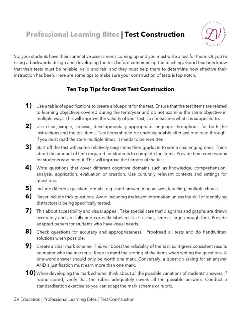 Test Construction Tips PLB8 | PDF | Cognition | Learning