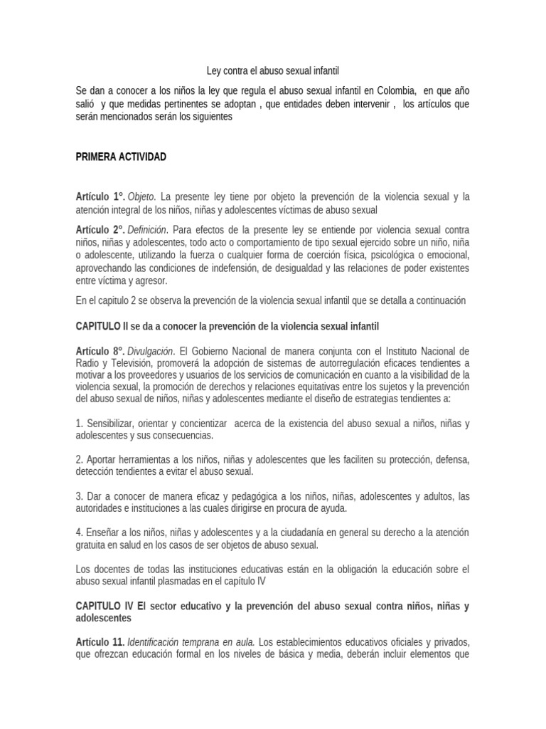Ley Contra El Abuso Sexual Infantil | PDF | Abuso Sexual Infantil ...