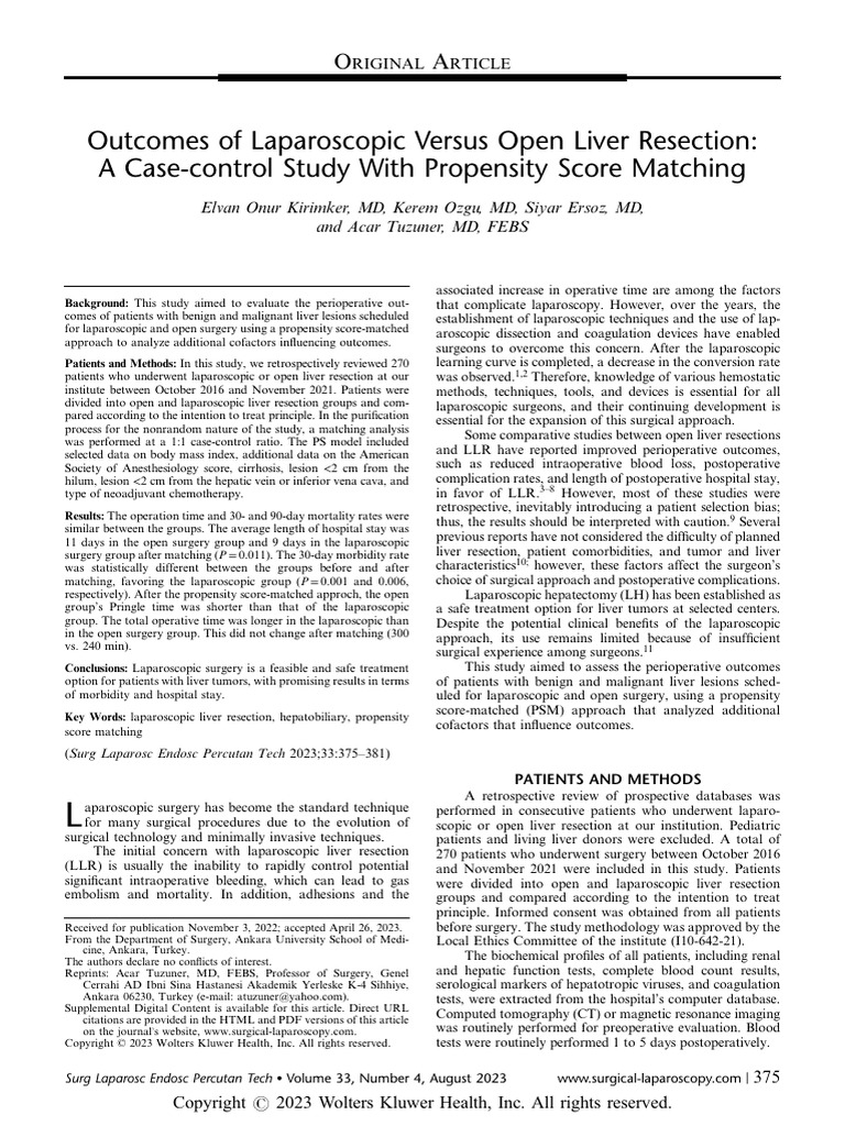 Outcomes of Laparoscopic Versus Open Liver.10 | PDF | Surgery | Medical ...