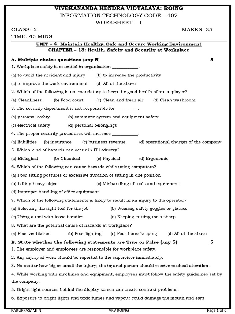 Maintain Healthy, Safe and Secure Environment - 113342 | PDF | Hazards ...