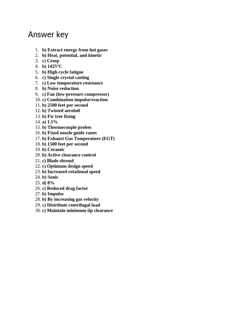 Gas Turbine Performance Quiz Answers | PDF