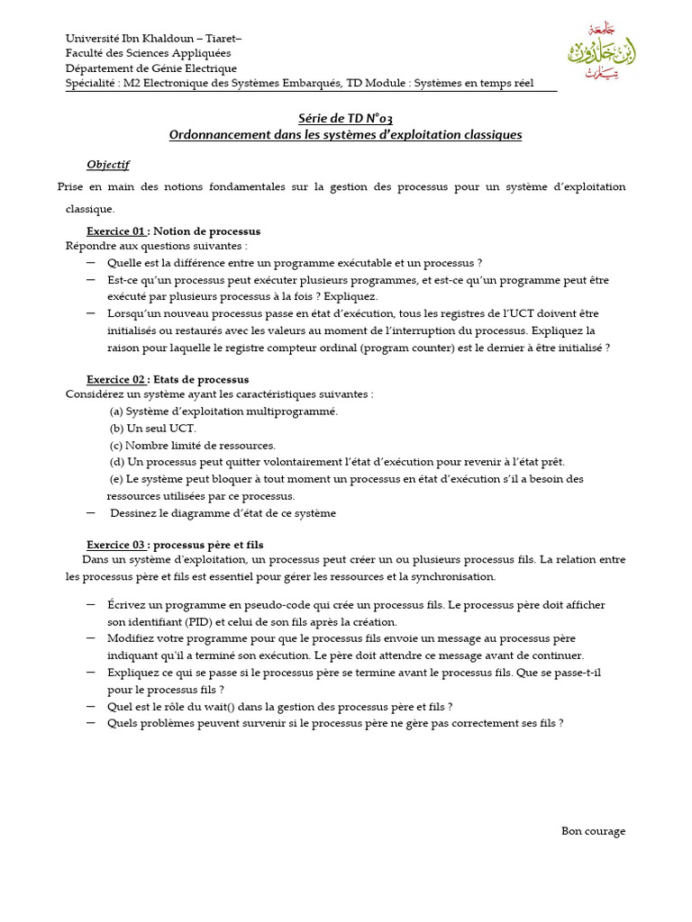 Ordonnancement des processus en systèmes d'exploitation | PDF ...