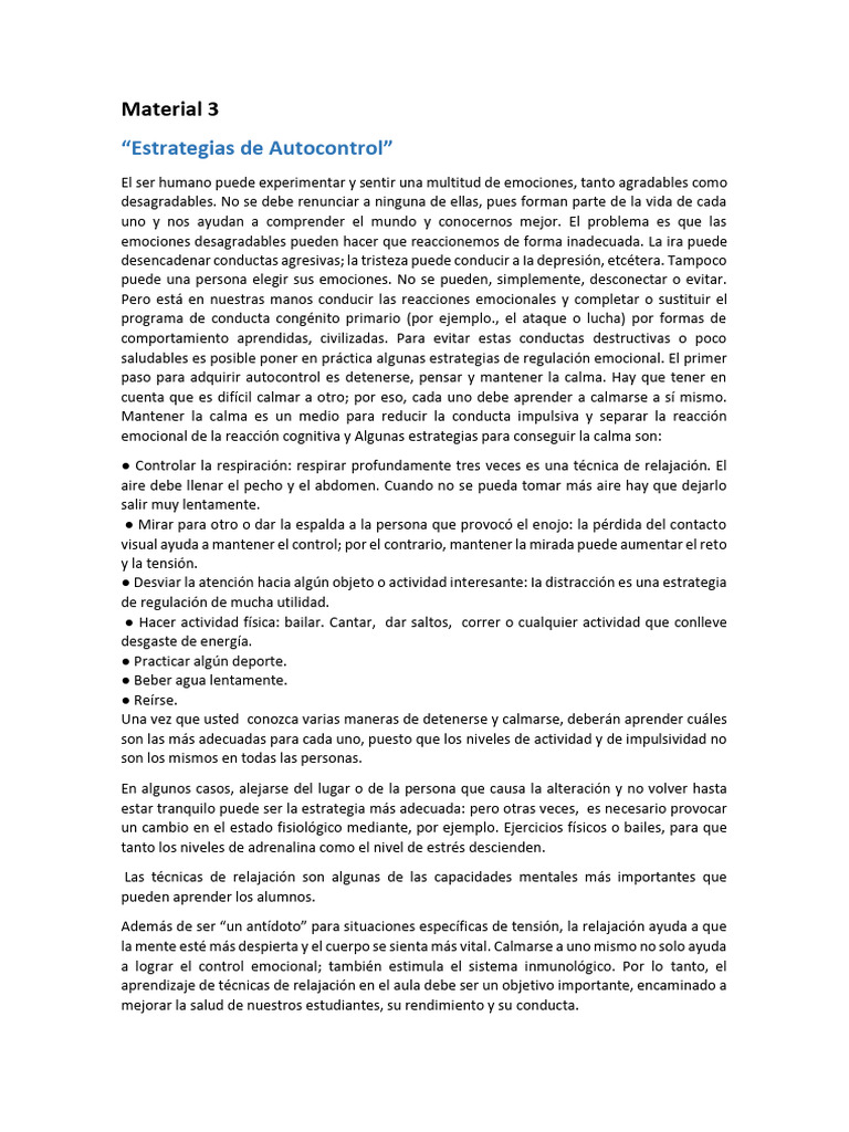Estrategias de Autocontrol | PDF | Las emociones | Ira