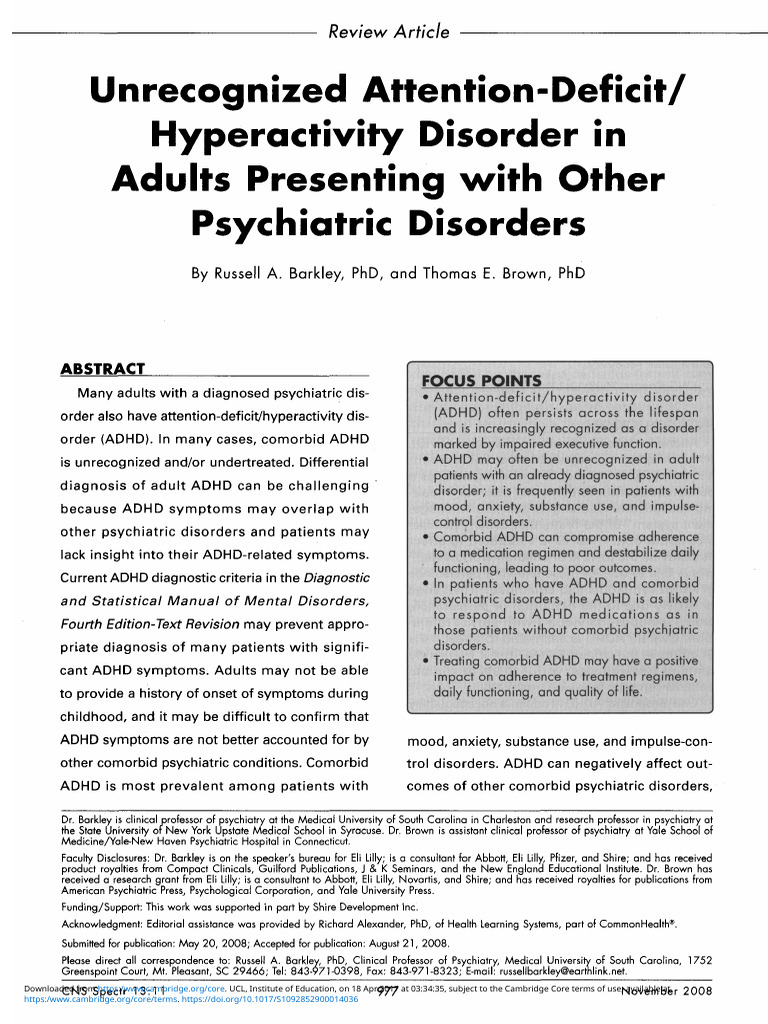 Barkley 2008 | PDF | Attention Deficit Hyperactivity Disorder | Mental ...