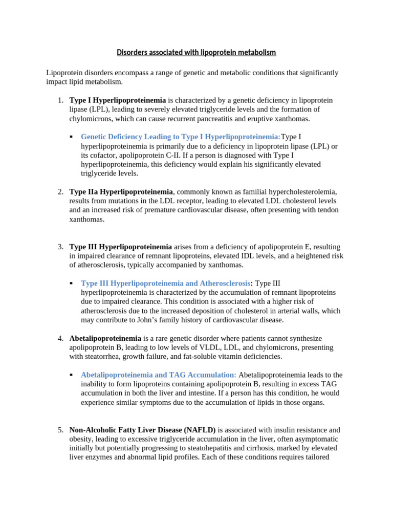 Disorders Associated With Lipoprotein Metabolism | PDF | Lipoprotein ...
