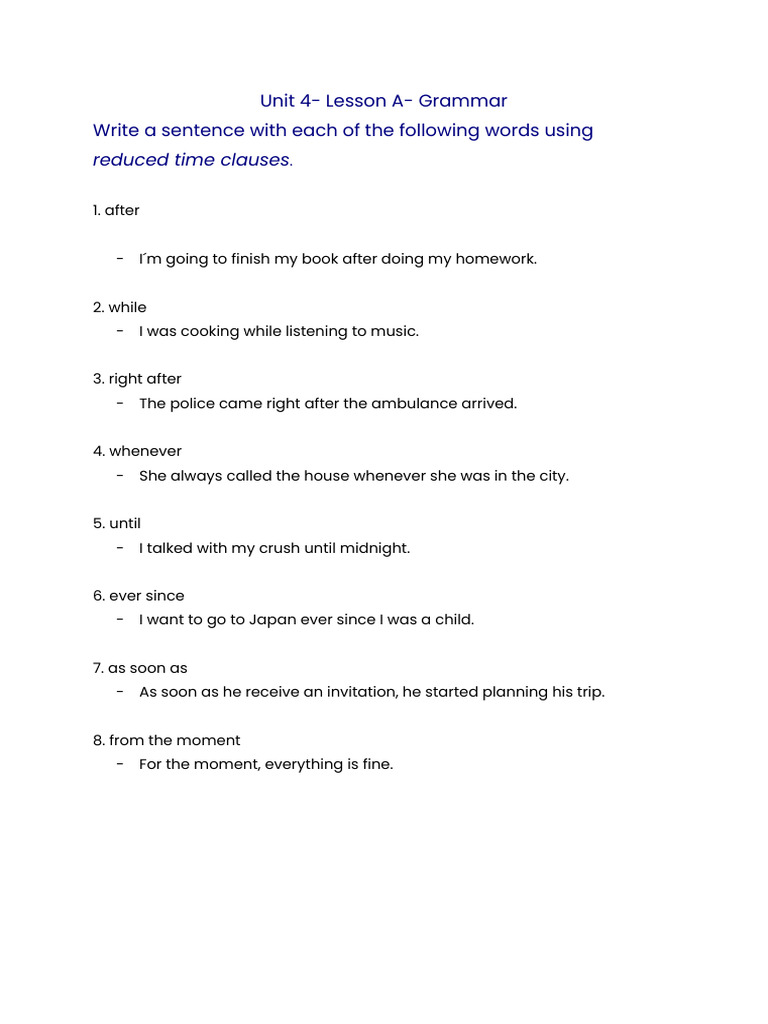 Reduced Time Clauses in Sentences | PDF