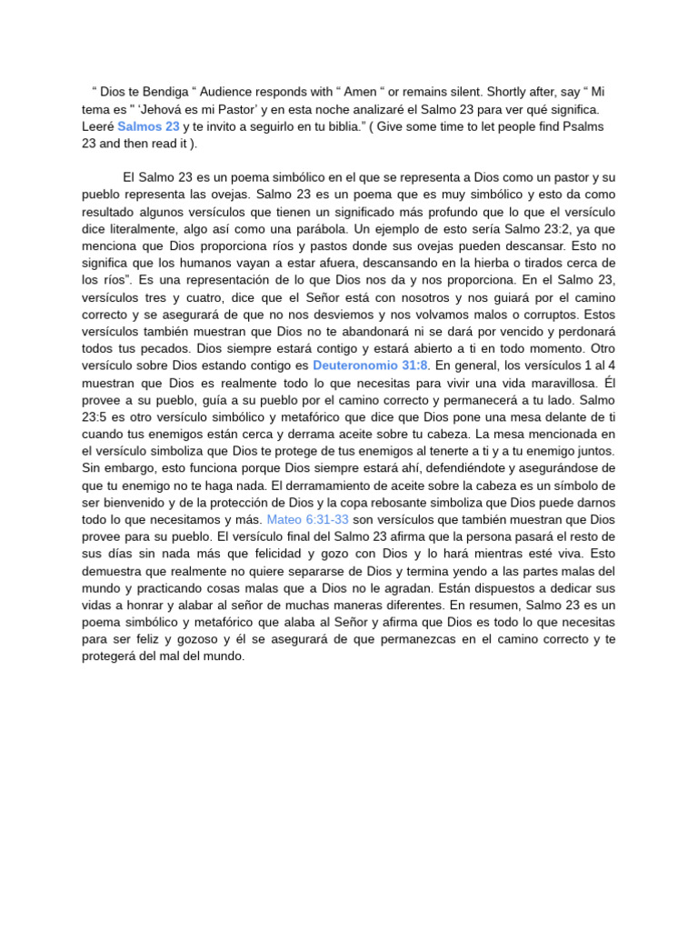 Speech For Salmos 23 - Jehova Es Mi Pastor | PDF | Salmos | Contenido ...