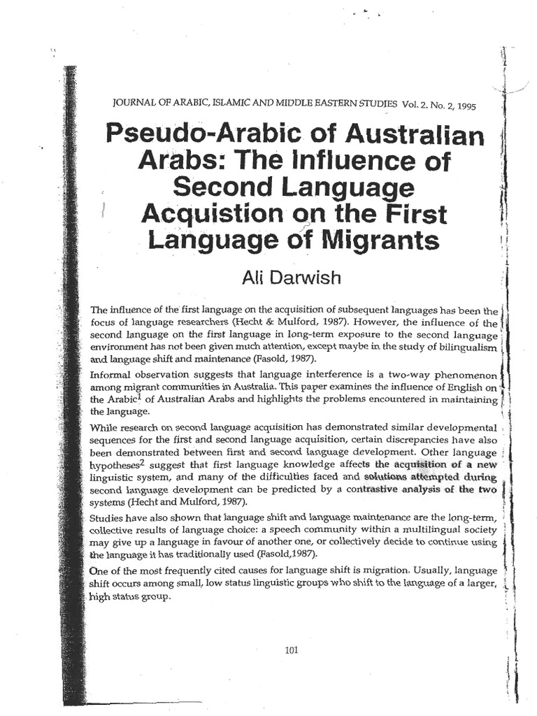 Pseudo-Arabic of Australian Arabs: The influence of second language ...